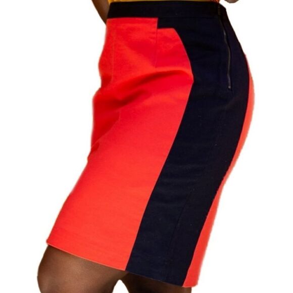 Worthington Orange and Blue ColorBlock Pencil Skirt with Double Side Zip Sz 10P - Picture 2 of 6